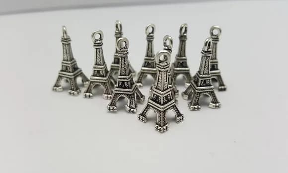 Pingente da Torre Eiffel Prata Velha de 1,9cm - 12 Unidade