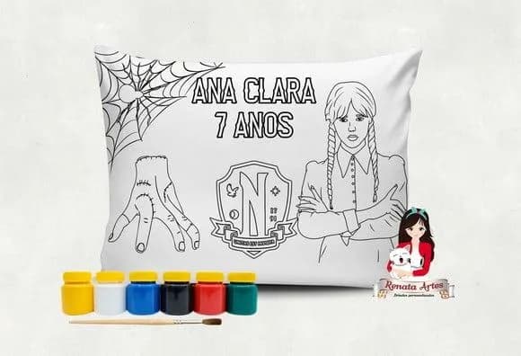 Almofada com Tinta para Colorir Wandinha