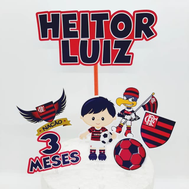 Topo de Bolo Personalizado FLAMENG0 CUTE - Decoração de Festa - Papelaria