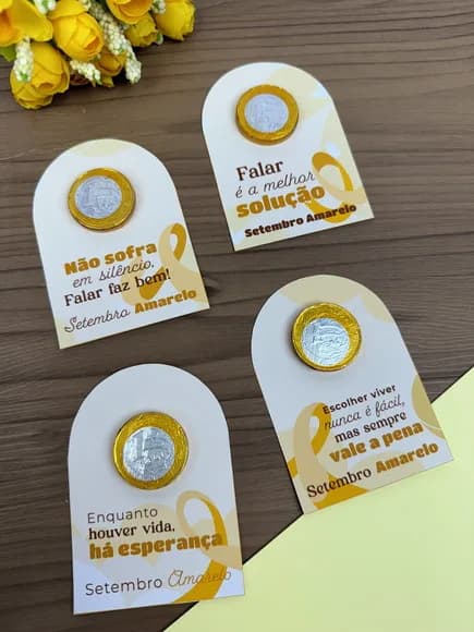 Card com Moeda de Chocolate Setembro Amarelo