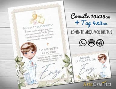Convite Digital C/tag Primeira Comunhão Menino 4