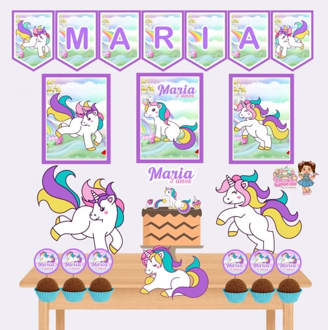 Kit Festa Só Um Bolinho UNICORNIO - Decoração de Festa