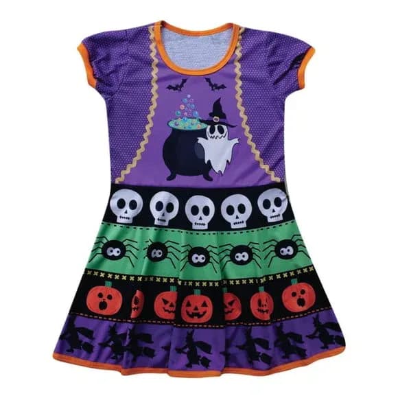 Vestido Infantil Fantasia Bruxinha Halloween Roxo