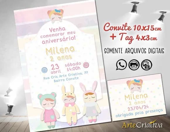 Convite Digital C/tag Boneca Metoo