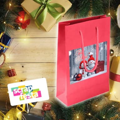 Sacolinha Papel Personalizada Festa Natal Boneco de Neve