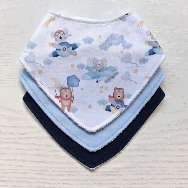 Kit 3 Babadores Bandana Premium para bebê - Bichinhos Aviadores