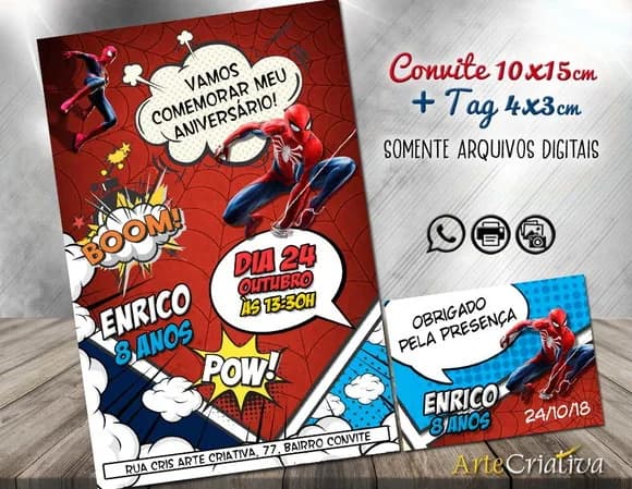 CONVITE DIGITAL C/TAG Cartoon Homem Aranha 2