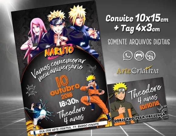 CONVITE DIGITAL C/TAG Naruto Chalk