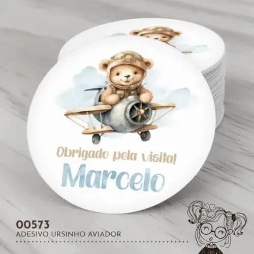 Adesivo Redondo Ursinho Aviador - 00573