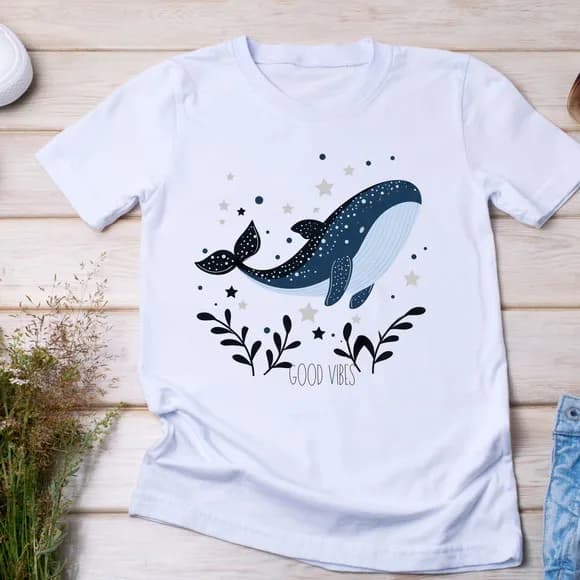 Camiseta Baleia - Good Vibes - Oceano, Paz e Astral