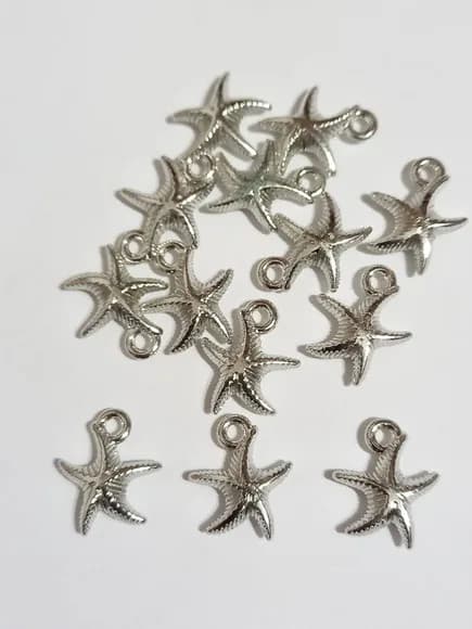 Pingente de Estrela do Mar Prateado de 1,7cm - 10 Unidades