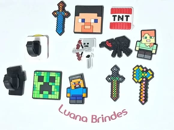 Pins para Cadarço Minecraft Emborrachado Pacote C/10 Unidade