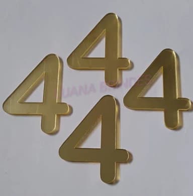 Aplique Número 4 Acrílico Espelhado Dourado 5cm Pct 4 Unids