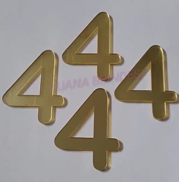 Aplique Número 4 Acrílico Espelhado Dourado 5cm Pct 4 Unids