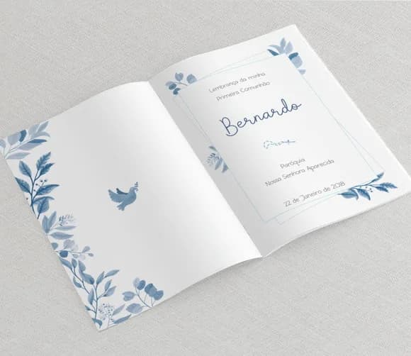 Lembrança Primeira Comunhão Menino - Orações - Azul Aquarela