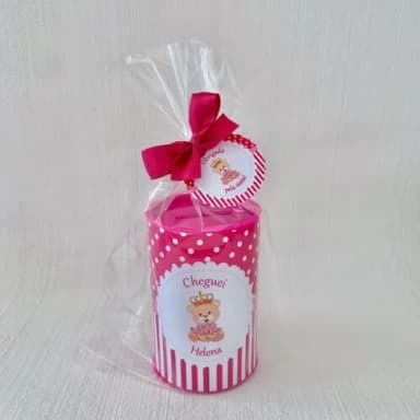 40 Lembrancinhas Maternidade Cofrinho Ursinha Princesa pink