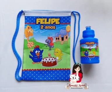 Mochila com Squeeze Personalizado Galinha Pintadinha