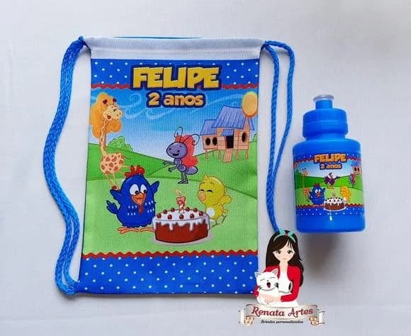 Mochila com Squeeze Personalizado Galinha Pintadinha