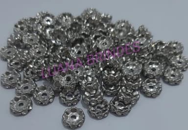 Rondela de Metal Prateado com Strass - 10mm - pct c/ 10 unid