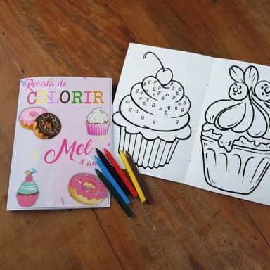 Revista Colorir + Giz de Cera Festa Confeitaria/doces