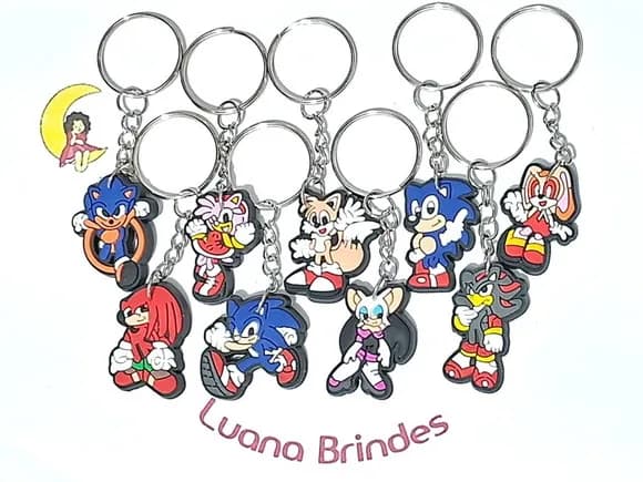 Chaveiro Turma do Sonic Emborrachado Pacote com 9 Unidades