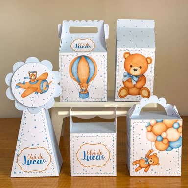 PEGUE E MONTE - Kit Festa CHA DE BEBE URSINHO AZUL - Decoração de Festa | Lembrancinhas | Aniversário | Personalizados