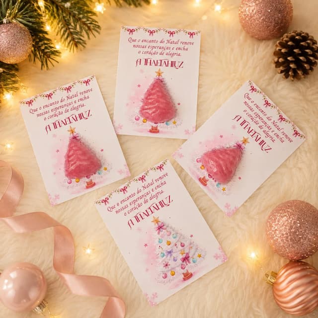 50 unidades Mini Sabonete Árvore/ Pinheiro de Natal no Card - Mimo de Natal (rosa)