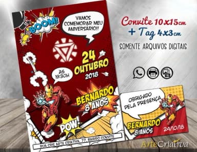 CONVITE DIGITAL C/TAG Cartoon Homem de Ferro