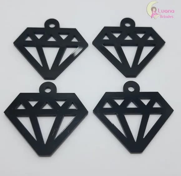 Pingente Diamante de Acrílico Preto - Pct C/5 Unidades