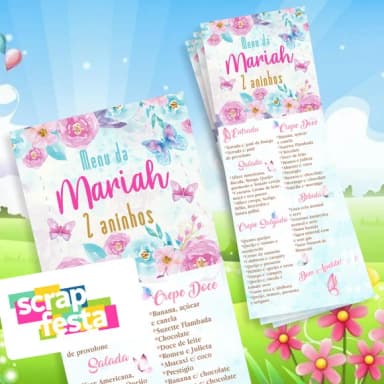 Menu Cardápio Personalizado Festa Jardim Encantado Aquarela