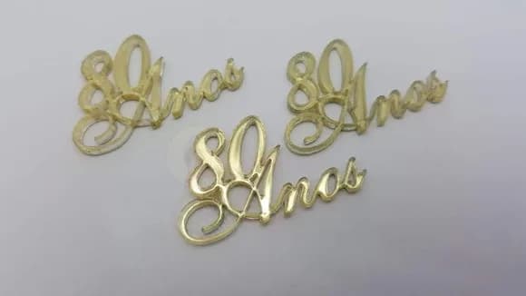 Aplique 80 Anos Acrílico Espelhado Dourado Pct 10 Unidadades