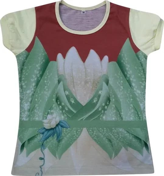 Camiseta infantil Fantasia Princesa do Pântano com Pétalas e Flor de Lótus