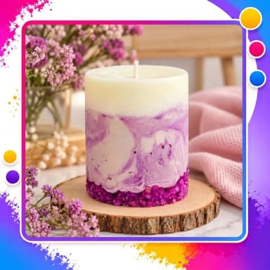 Vela Aromática Artesanal Decorativa Roxa e Branca – Vela Perfumada Personalizada