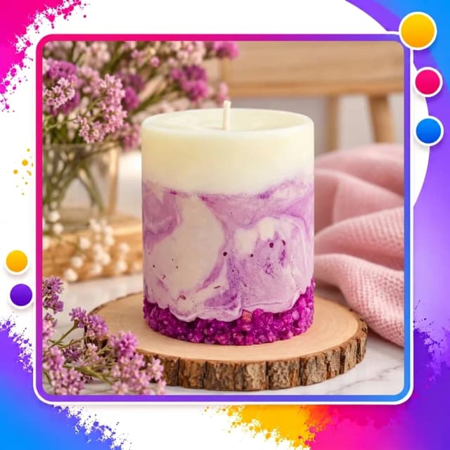 Vela Aromática Artesanal Decorativa Roxa e Branca – Vela Perfumada Personalizada