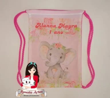 Mochila de Tecido Personalizada Elefantinha Rosa