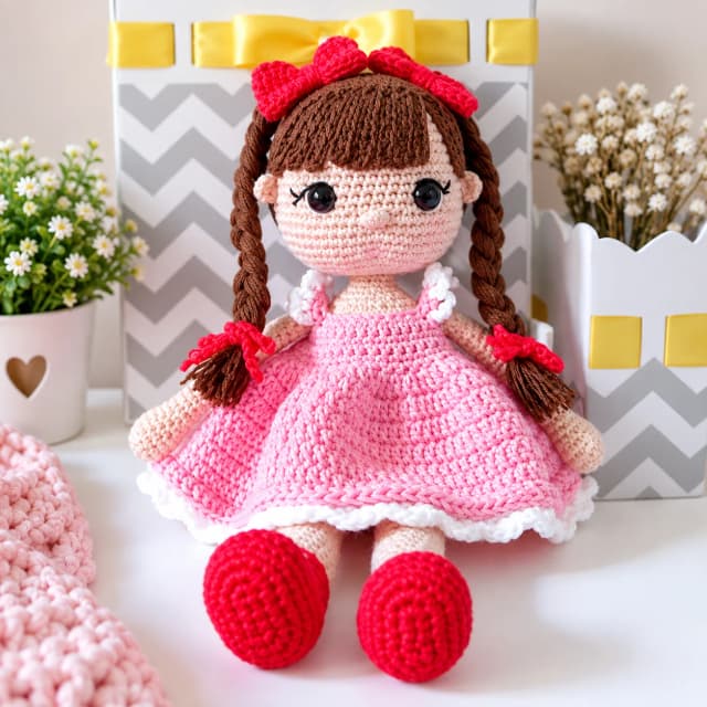 Boneca Maria Flor Amigurumi Artesanal | Pronta Entrega