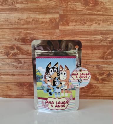 Saquinho Metalizado ziplock Bluey menina  lembrancinhas festa aniversario infantil Personalizado