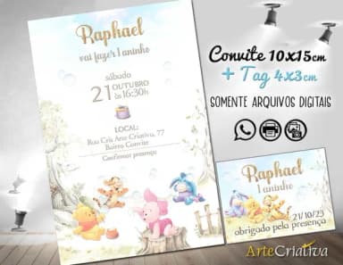 Convite Digital C/tag Ursinho Pooh Baby