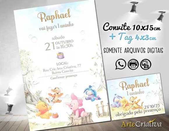Convite Digital C/tag Ursinho Pooh Baby