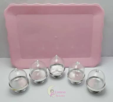 Kit Bandeja Rosa c/Mini Cúpulas Transparente de plástico.