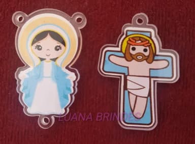 Kit Terço Crucifixo e Nossa Senhora Graças Acrilico 2 Kits