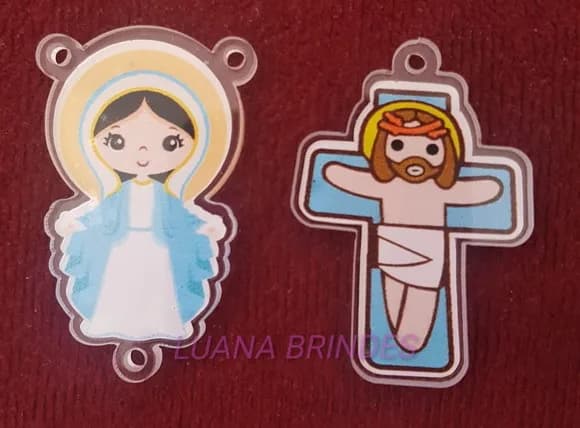 Kit Terço Crucifixo e Nossa Senhora Graças Acrilico 2 Kits