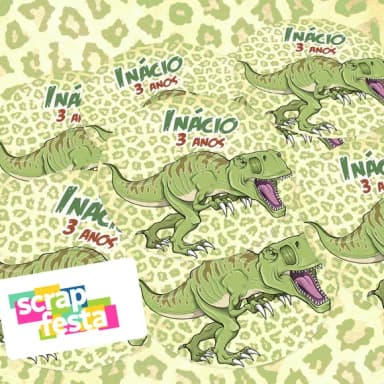 Adesivo 5cm Redondo Festa Dinossauro Tiranossauro Rex