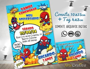 Convite Digital C/tag Cartoon Homem Aranha 4
