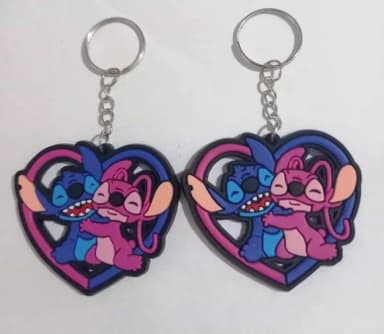 Chaveiro Stitch e Angel Coração Emborrachado Pct C/50 Unids
