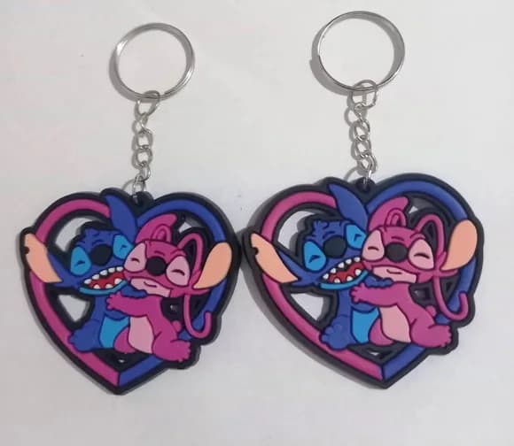 Chaveiro Stitch e Angel Coração Emborrachado Pct C/50 Unids