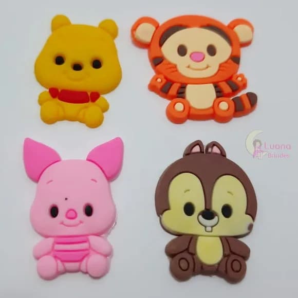 Apliques Personagens Ursinho Pooh de Borracha - Pct C/8 Unid