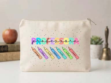 Lembrancinha Nécessaire Personalizada Algodão Cru 20x15 Estampa DTF Dia dos Professores Giz de cor