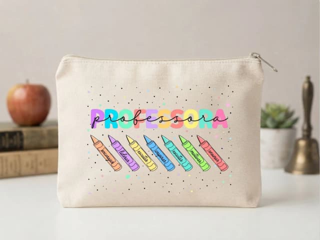 Lembrancinha Nécessaire Personalizada Algodão Cru 20x15 Estampa DTF Dia dos Professores Giz de cor