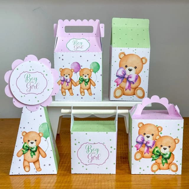 PEGUE E MONTE - Kit Festa CHA REVELAÇÃO VERDE E LILAS - Decoração de Festa | Lembrancinhas | Aniversário | Personalizados